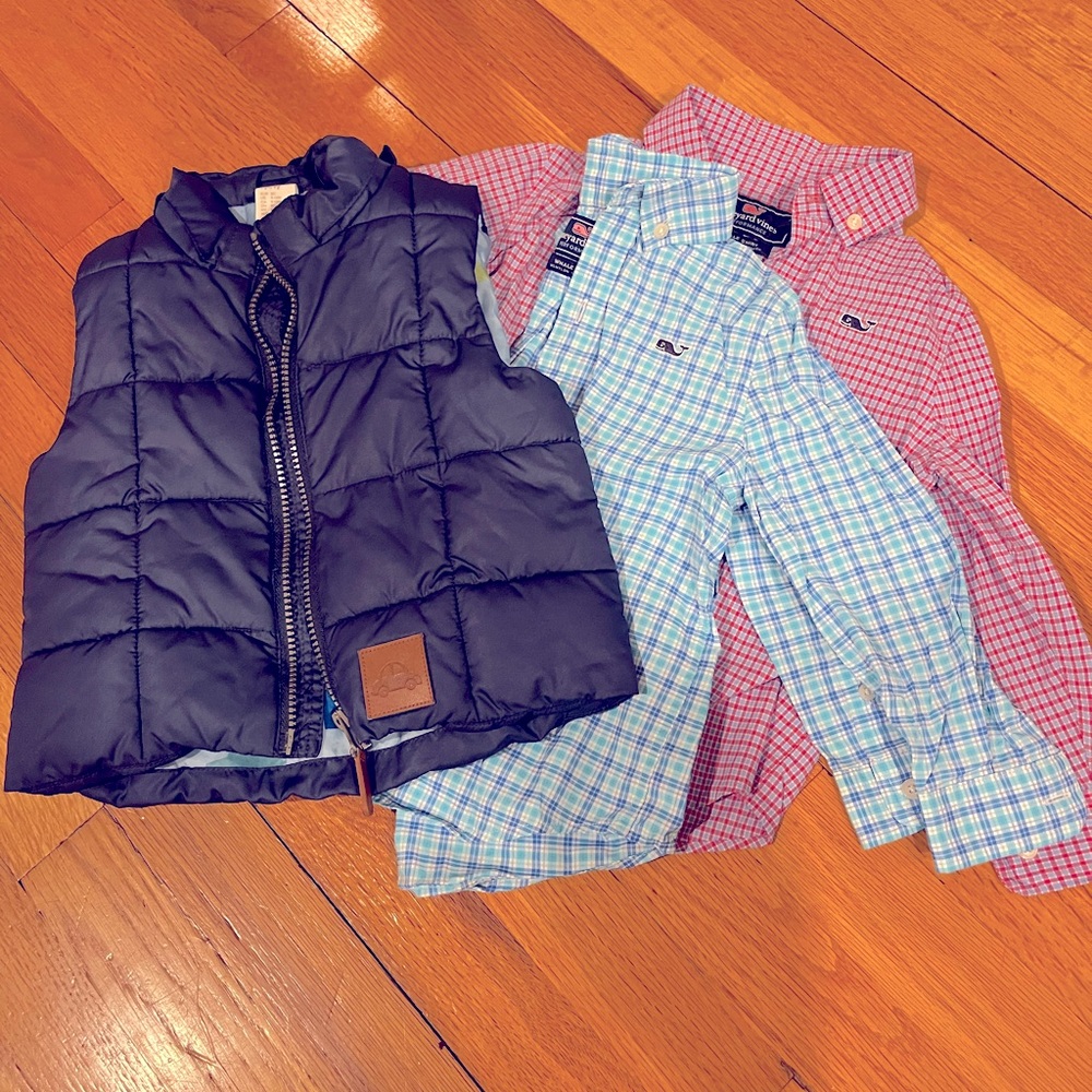 2 qty Vineyard Vines Boy's Button Down Whale Shirt in size 2T.